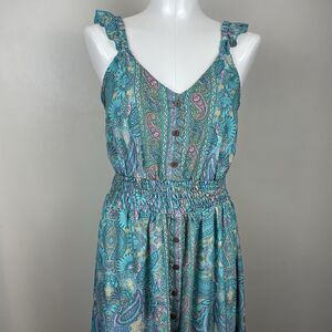 Anthropologie Boemo Blue Bohemian Halter Smocked Waist Maxi Dress